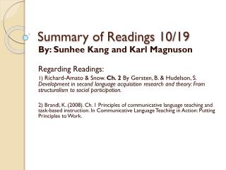 Summary of Readings 10/19