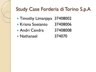 Study Case Forderia di Torino S.p.A