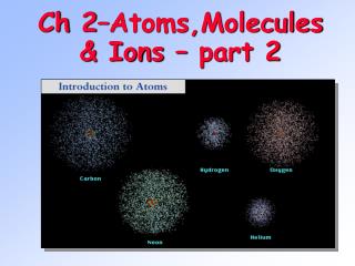 Ch 2– Atoms,Molecules &amp; Ions – part 2