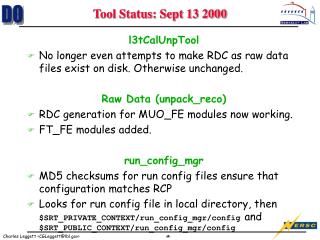 Tool Status: Sept 13 2000