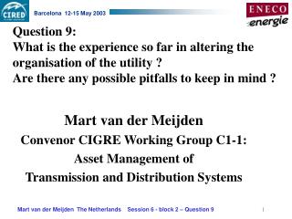Mart van der Meijden Convenor CIGRE Working Group C1-1: Asset Management of