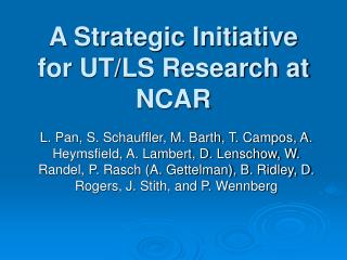 A Strategic Initiative for UT/LS Research at NCAR