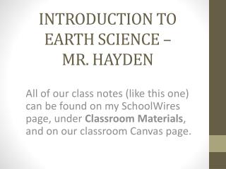 Introduction to Earth Science – Mr. Hayden