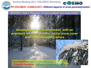 PP COLOBOC 9.2008-9.2011 : Different aspects of snow parameterization