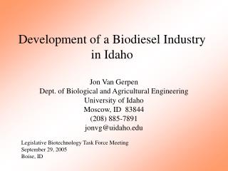 Development of a Biodiesel Industry in Idaho