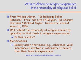 William Alston on religious experience &amp; the rationality of religious belief