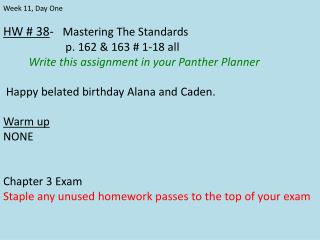 HW # 38 - Mastering The Standards p . 162 &amp; 163 # 1-18 all