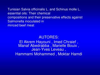 AUTORES: El Akrem Hayouni , Imed Chraief , Manaf Abedrabba , Marielle Bouix , Jean-Yves Leveau ,