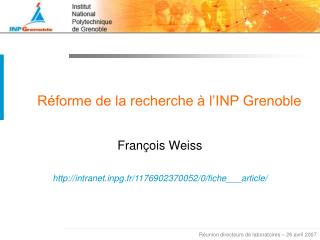 Réforme de la recherche à l’INP Grenoble