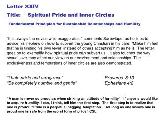 Letter XXIV Title: Spiritual Pride and Inner Circles