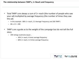 The relationship between TARP’s, 1+ Reach and Frequency