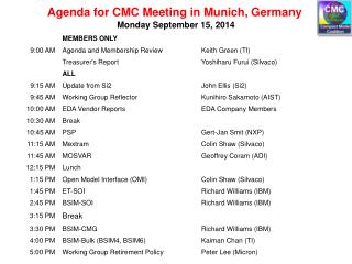 Agenda for CMC Meeting in Munich, Germany