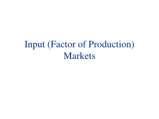 Input (Factor of Production) Markets