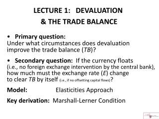LECTURE 1: DEVALUATION &amp; THE TRADE BALANCE