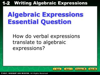 Algebraic Expressions Essential Question