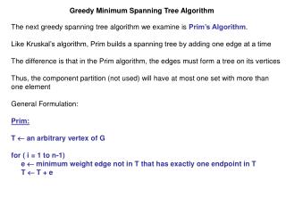 Greedy Minimum Spanning Tree Algorithm