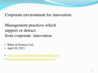 White &amp; Partners Ltd., April 30, 2013 corporateinnovationonline
