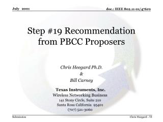 Step #19 Recommendation from PBCC Proposers