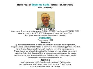 Home Page of Sabatino Sofia Professor of Astronomy Yale University
