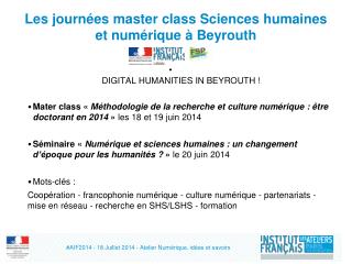 Les journées master class Sciences humaines et numérique à Beyrouth
