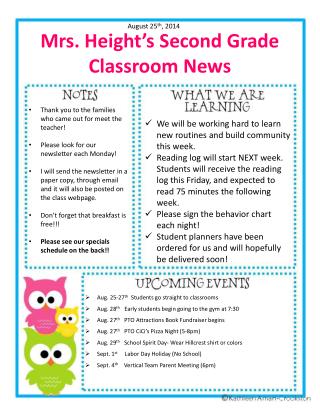 Mrs. Height’s Second Grade Classroom News