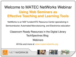 Welcome to MATEC NetWorks Webinar
