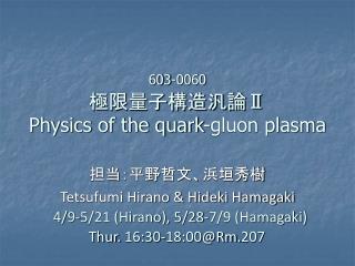 603-0060 極限量子構造汎論 Ⅱ Physics of the quark-gluon plasma