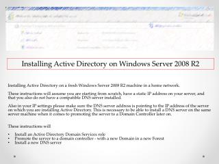 Installing Active Directory on Windows Server 2008 R2