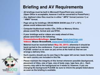 Briefing and AV Requirements