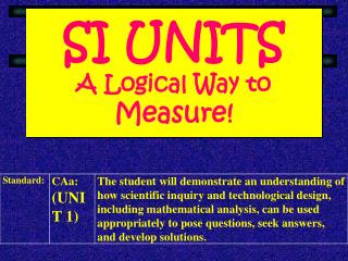 SI UNITS A Logical Way to Measure!