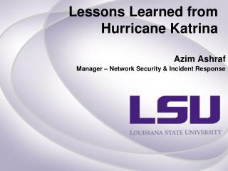 Lessons Learned from Hurricane Katrina