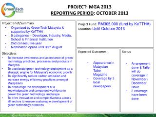 PROJECT : MGA 2013 REPORTING PERIOD : OCTOBER 2013