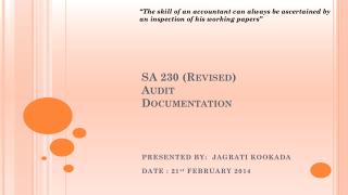 SA 230 (Revised) Audit Documentation