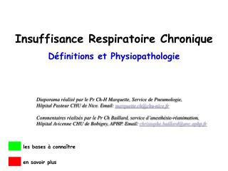 Insuffisance Respiratoire Chronique Définitions et Physiopathologie
