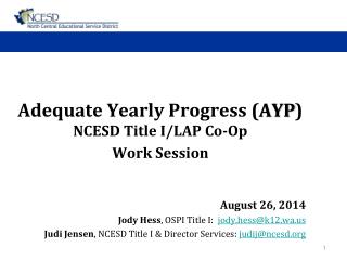 Adequate Yearly Progress ( AYP ) NCESD Title I/LAP Co-Op Work Session August 26, 2014