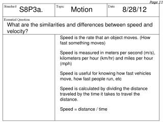 Speed is the rate that an object moves. (How fast something moves)