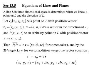 Sec 13.5 Equations of Lines and Planes