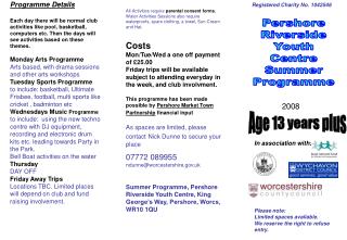 Pershore Riverside Youth Centre Summer Programme