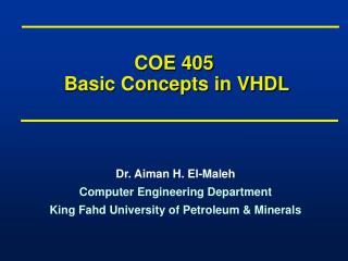COE 405 Basic Concepts in VHDL