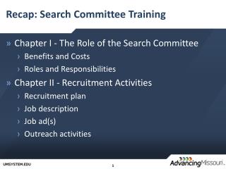 Recap: Search Committee Training