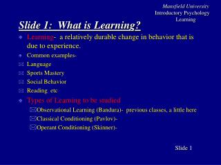 Slide 1 : What is Learning?
