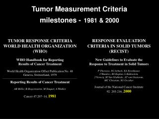 Tumor Measurement Criteria milestones - 1981 &amp; 2000
