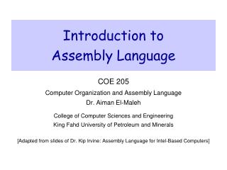 Introduction to Assembly Language