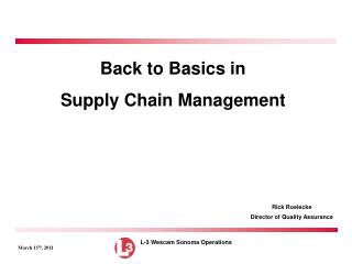 Back to Basics in Supply Chain Management