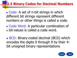 2.3 Binary Codes for Decimal Numbers
