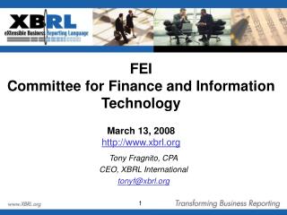 FEI Committee for Finance and Information Technology March 13, 2008 xbrl