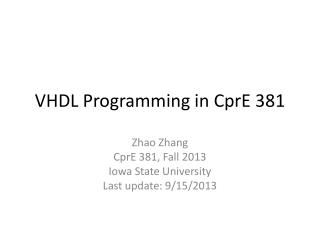 VHDL Programming in CprE 381