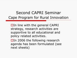 Second CAPRI Seminar Cape Program for Rural Innovation
