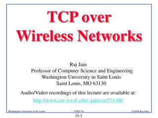 TCP over Wireless Networks