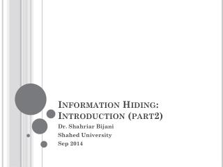 Information Hiding: Introduction (part2)